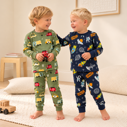 Boy Interlock Cotton Pyjamas - Universe/Cars - 3-8Y