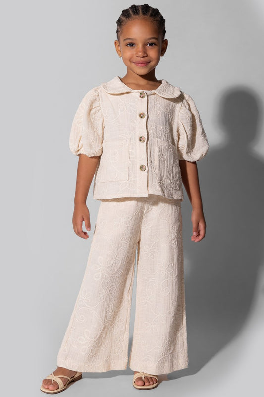 The Cream Embroidery Bloom Set 3-7y