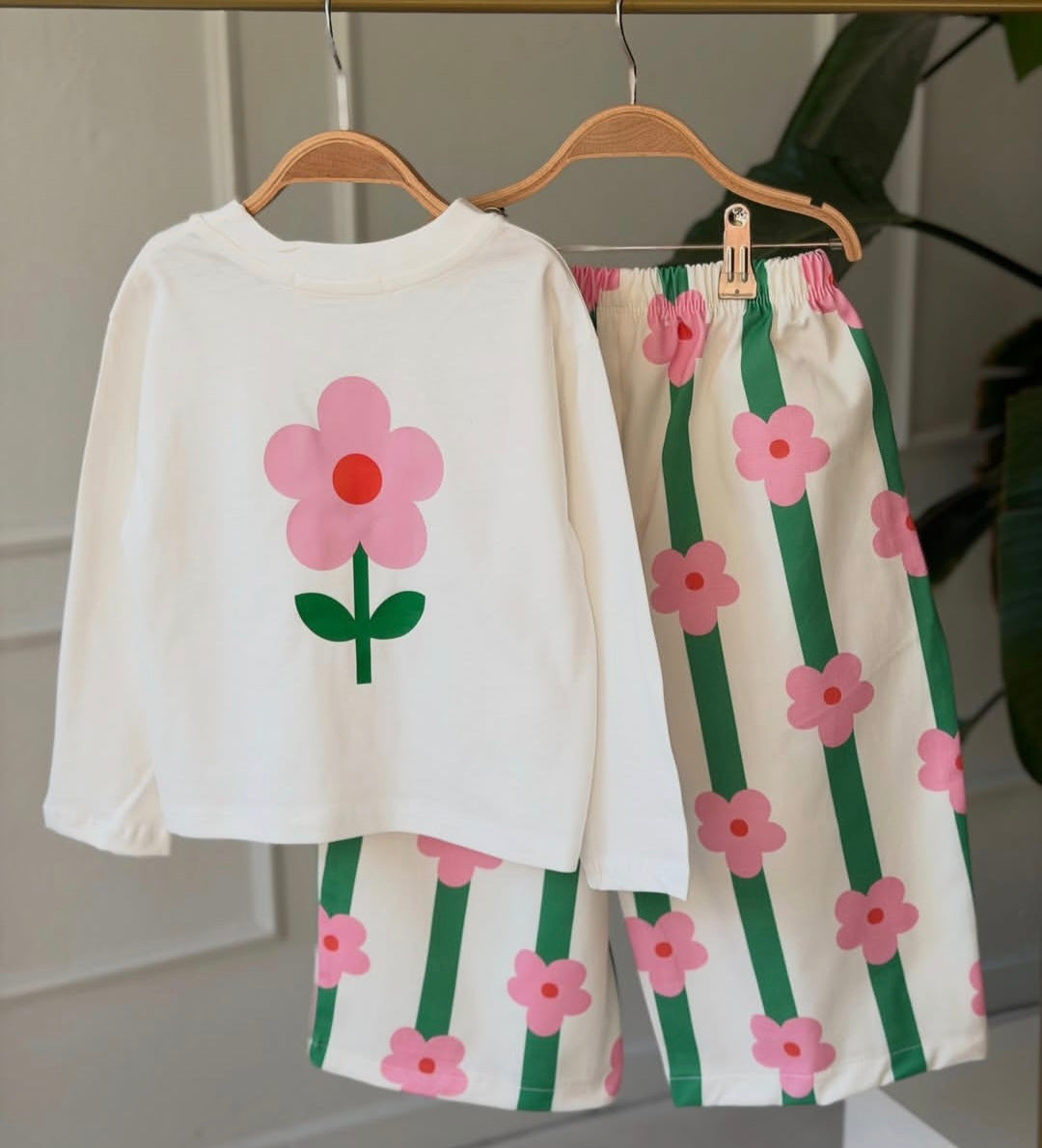 Floral Sweater & Striped Pants Set - 2-8Y
