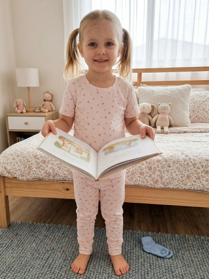 Botanical Pants & Tshirt Pyjamas - Pink/Grey - 3-8Y