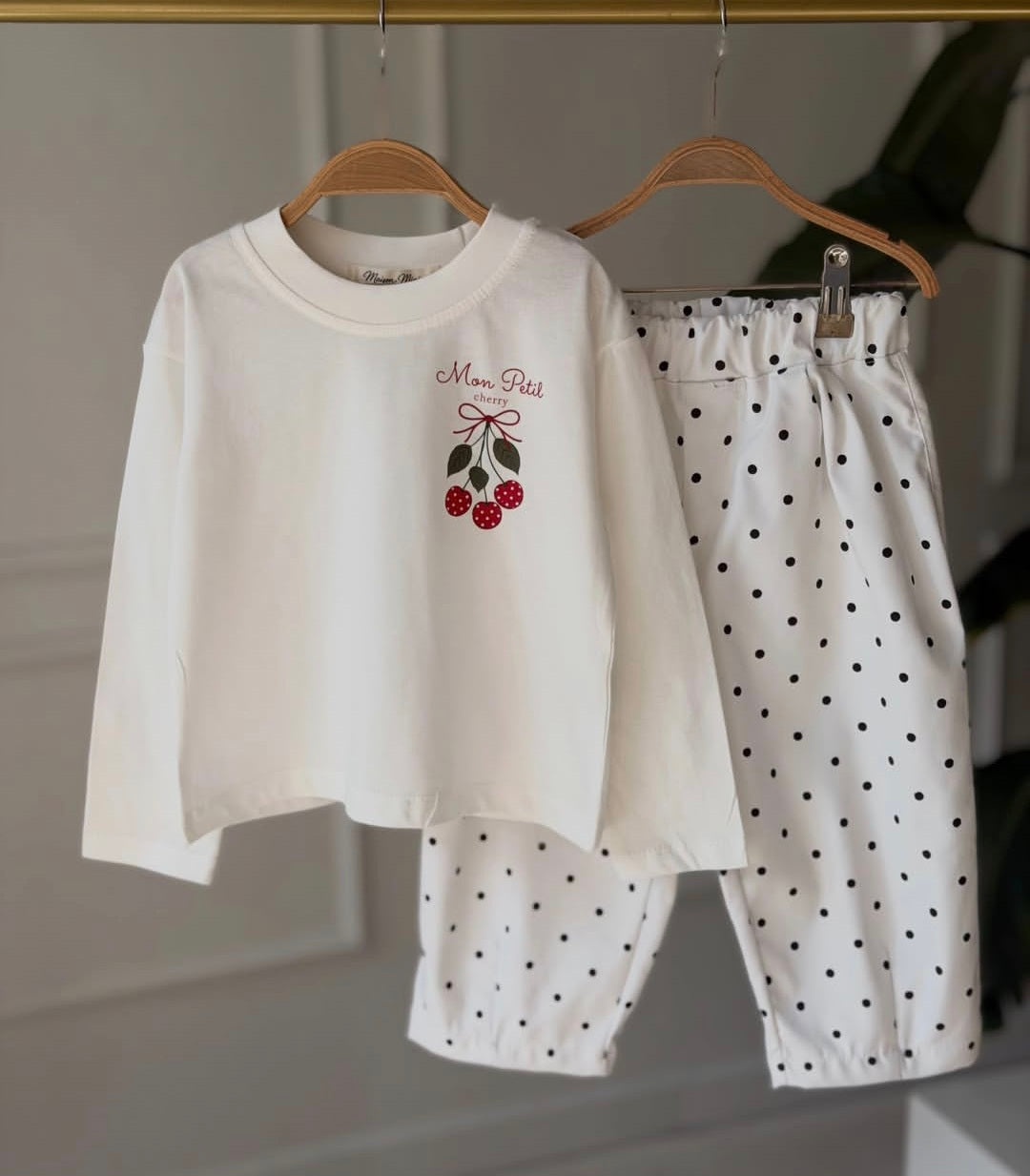 Cherry Sweater & Polka Dots Pants Set - 2-8Y