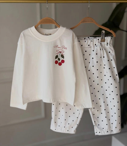 Cherry Sweater & Polka Dots Pants Set - 2-8Y