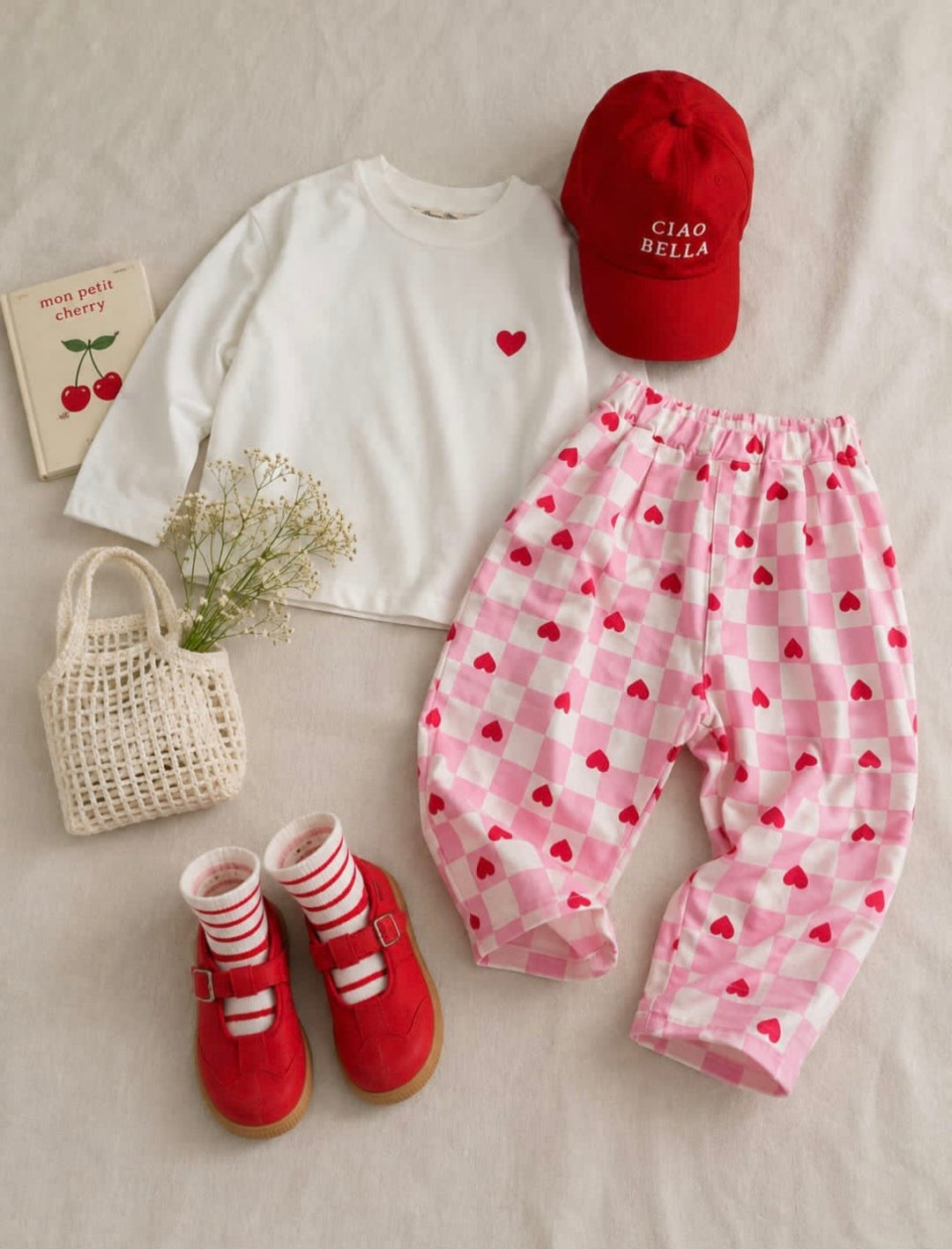 Heartful Sweater & Checkered Pants Set - 2-8Y
