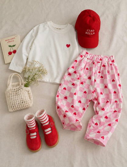 Heartful Sweater & Checkered Pants Set - 2-8Y